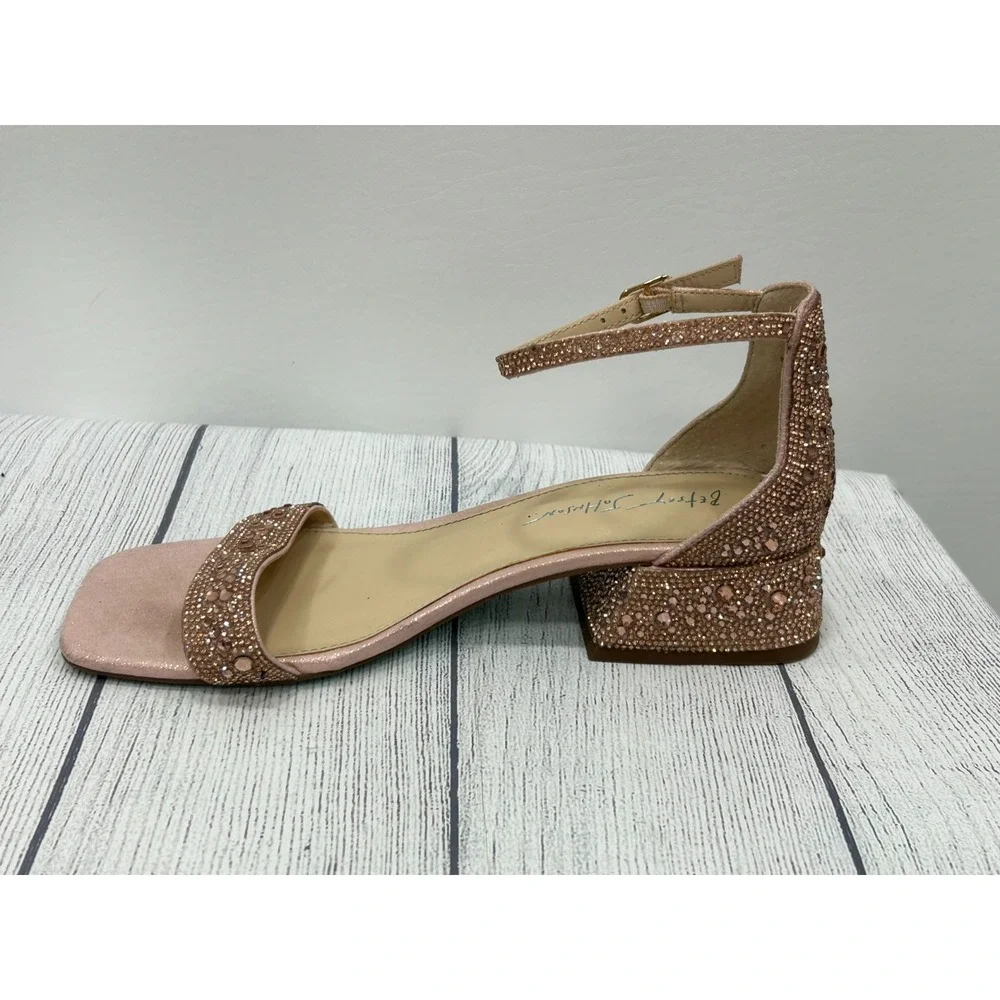 Betsey‎ Johnson Grant Heels Womens 8.5 Pink Rhinestone Ankle Strap Block Prom